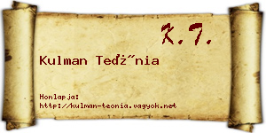 Kulman Teónia névjegykártya